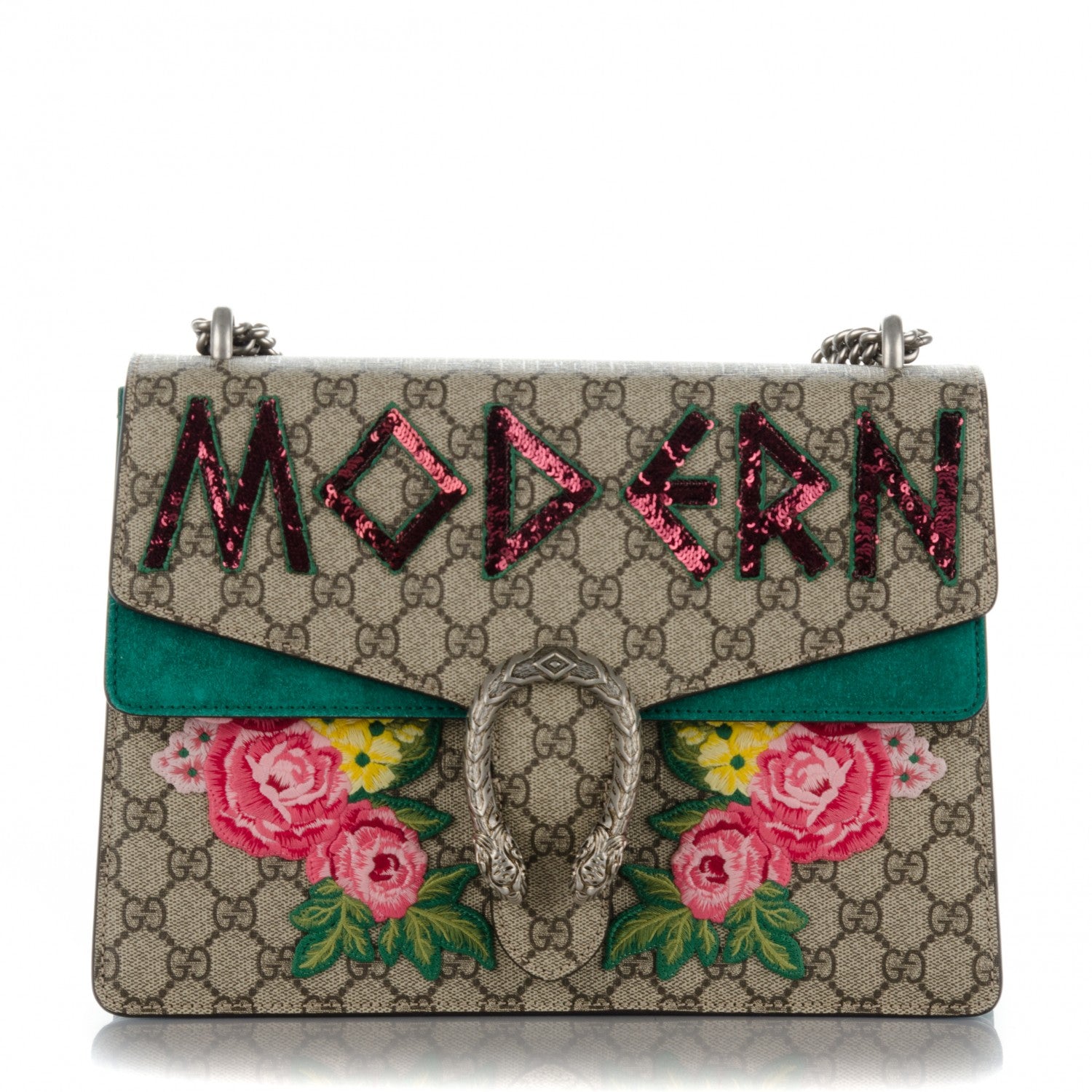 Gucci GG Supreme Monogram Embroidered Medium Dionysus Shoulder Bag Emerald 1 of 7