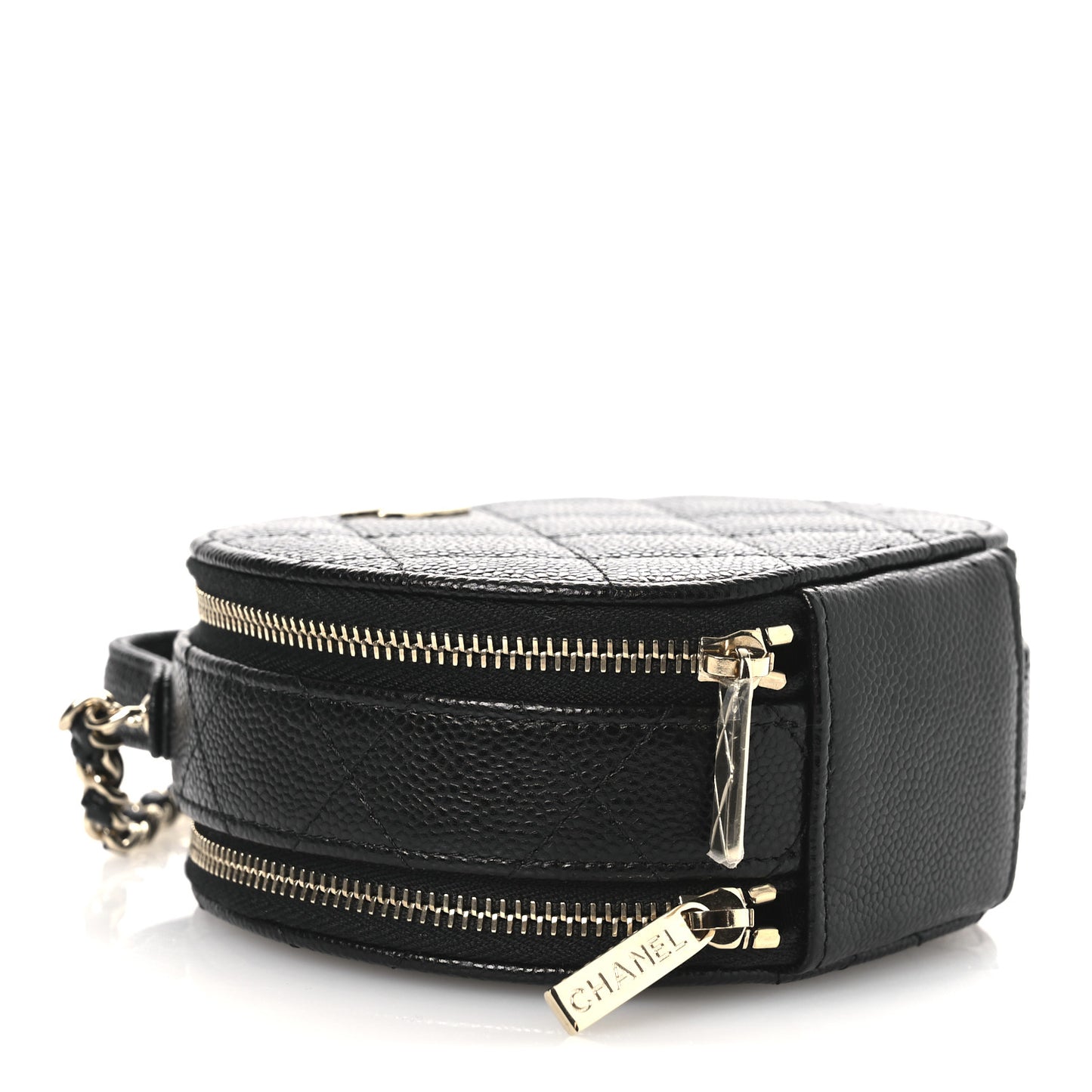 Caviar Quilted Round Handle With Care Vanity With Chain Black