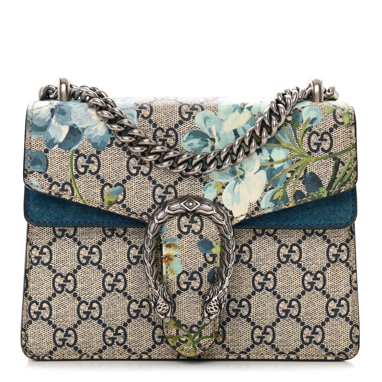 GG Supreme Monogram Blooms Mini Dionysus Shoulder Bag Beige Navy Vintage Blue