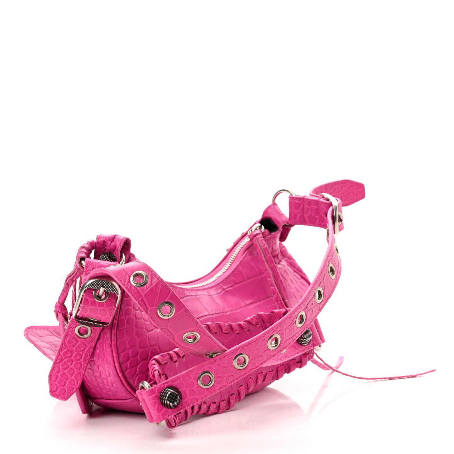 Extra Supple Calfskin Crocodile Embossed XS Le Cagole Shoulder Bag Lipstick Pink