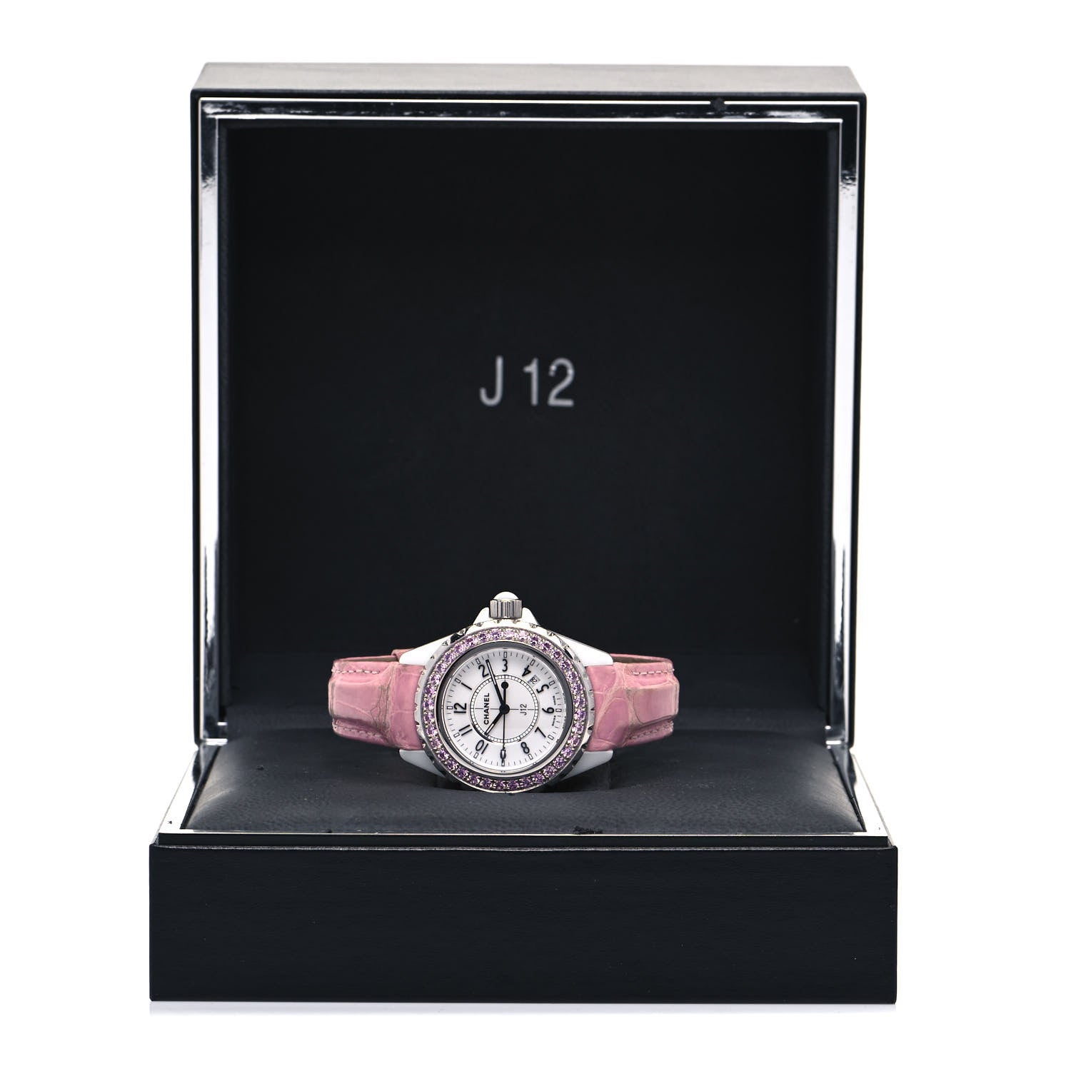 Chanel Stainless Steel Alligator Pink Sapphire 33mm J12 Quartz Watch 5 of 5