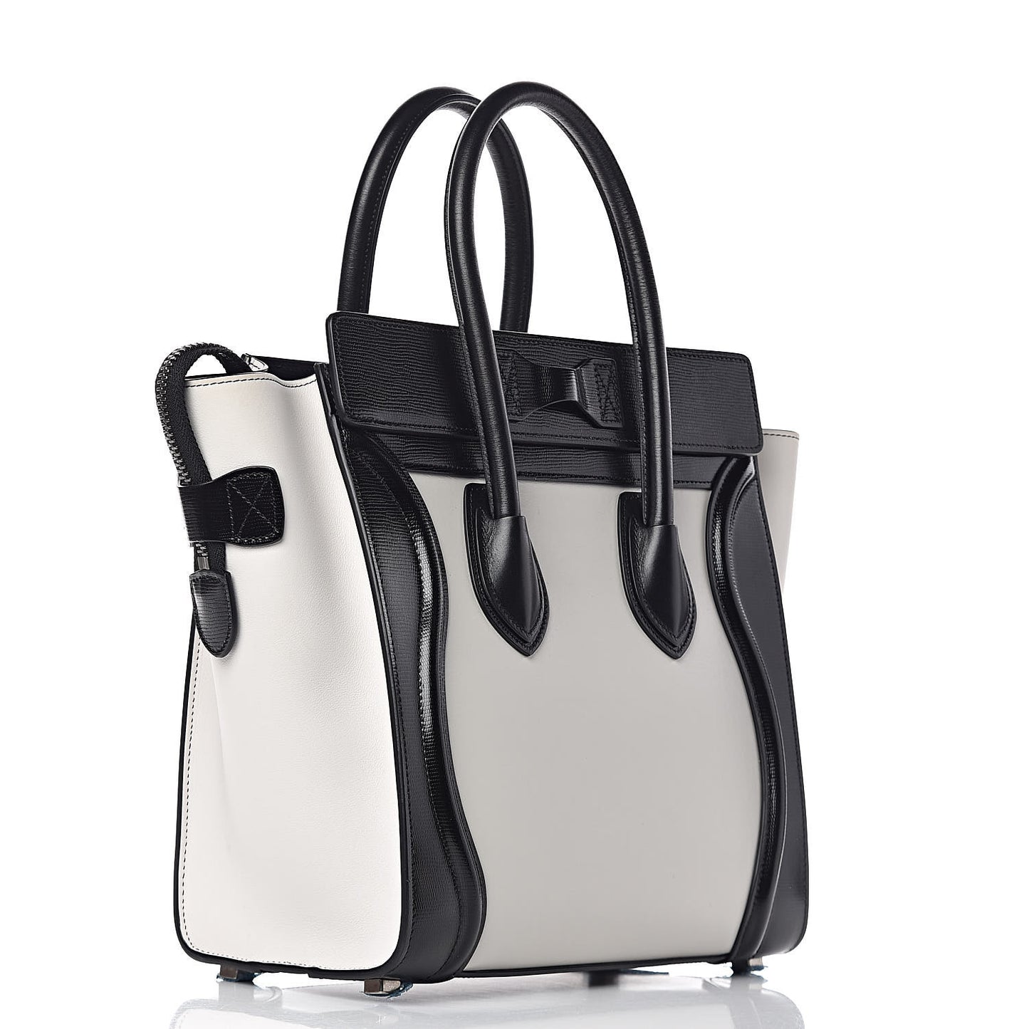 Sleek Calfskin Micro Bi-Color Luggage Black White