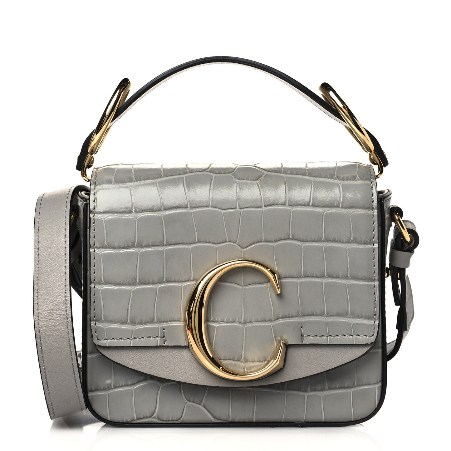 Crocodile Embossed Calfskin Mini C Double Carry Stormy Grey