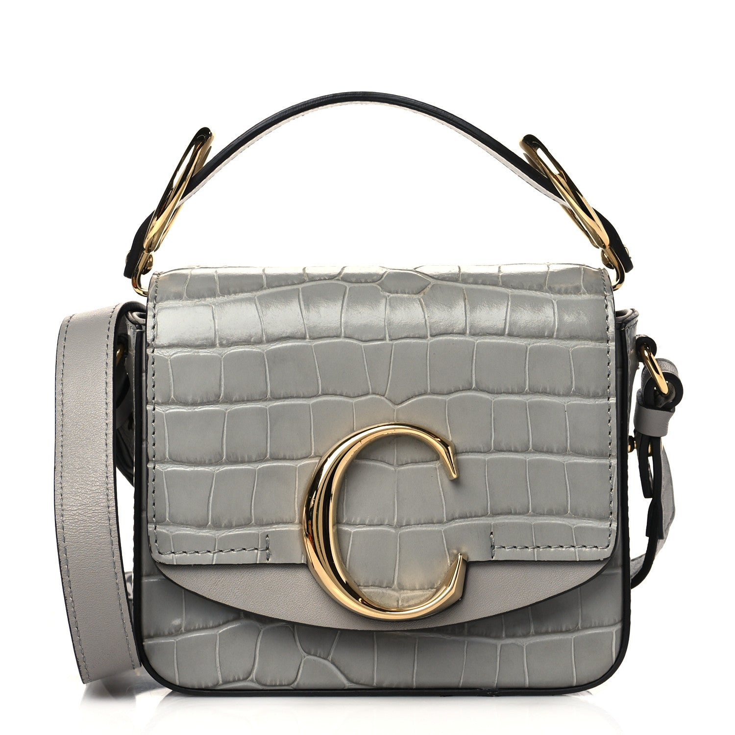 Chloe Crocodile Embossed Calfskin Mini C Double Carry Stormy Grey 1 of 11