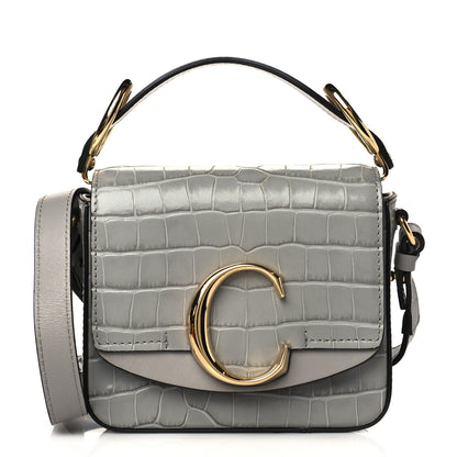 Chloe Crocodile Embossed Calfskin Mini C Double Carry Stormy Grey 1 of 11