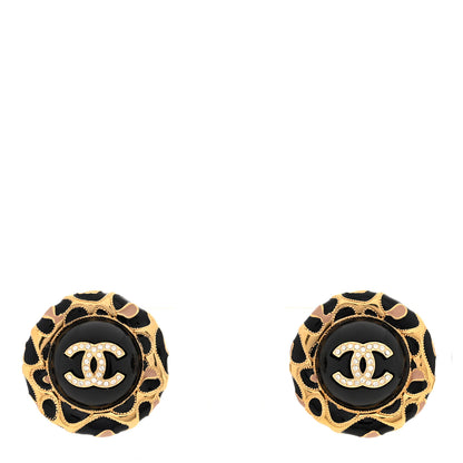 Chanel Resin Crystal CC Round Earrings Black Gold 1 of 4