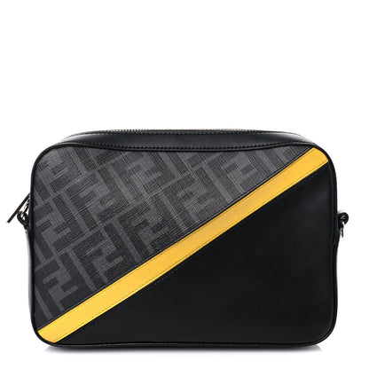 Fendi Glazed Fabric Vitello Liberty FF 1974 Diagonal Medium Camera Case Black Sunflower 1 of 13