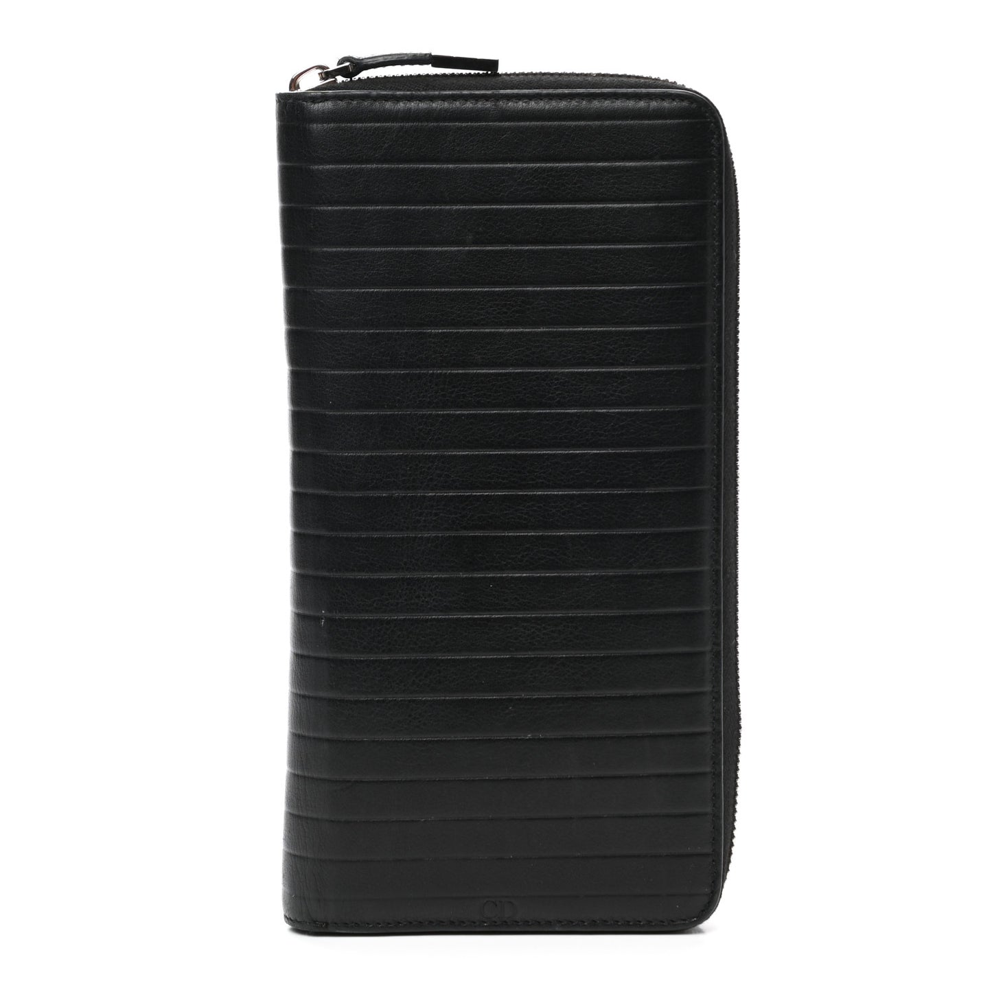 HOMME Calfskin Ribbed Zip Around Wallet Black