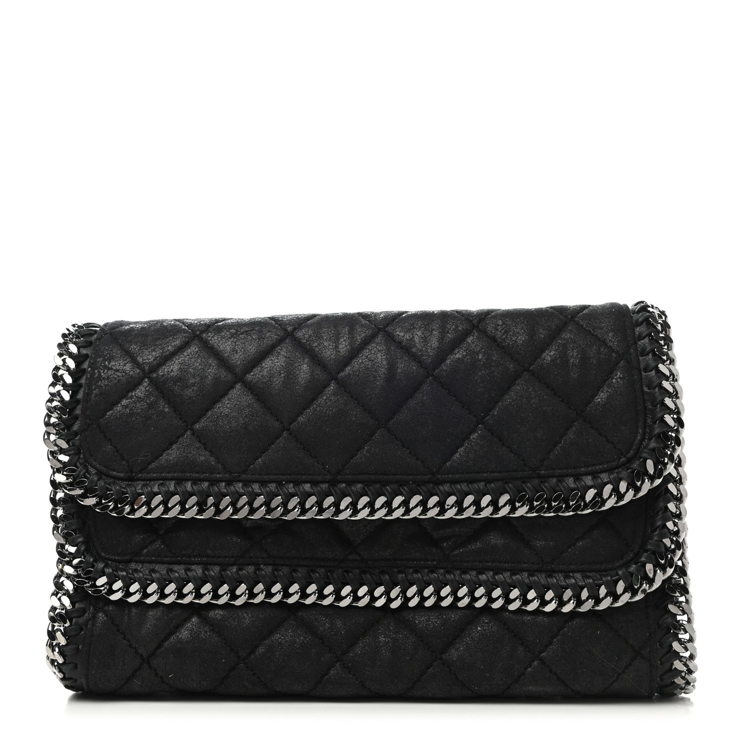 Shaggy Deer Quilted Falabella Fold Over Clutch Black