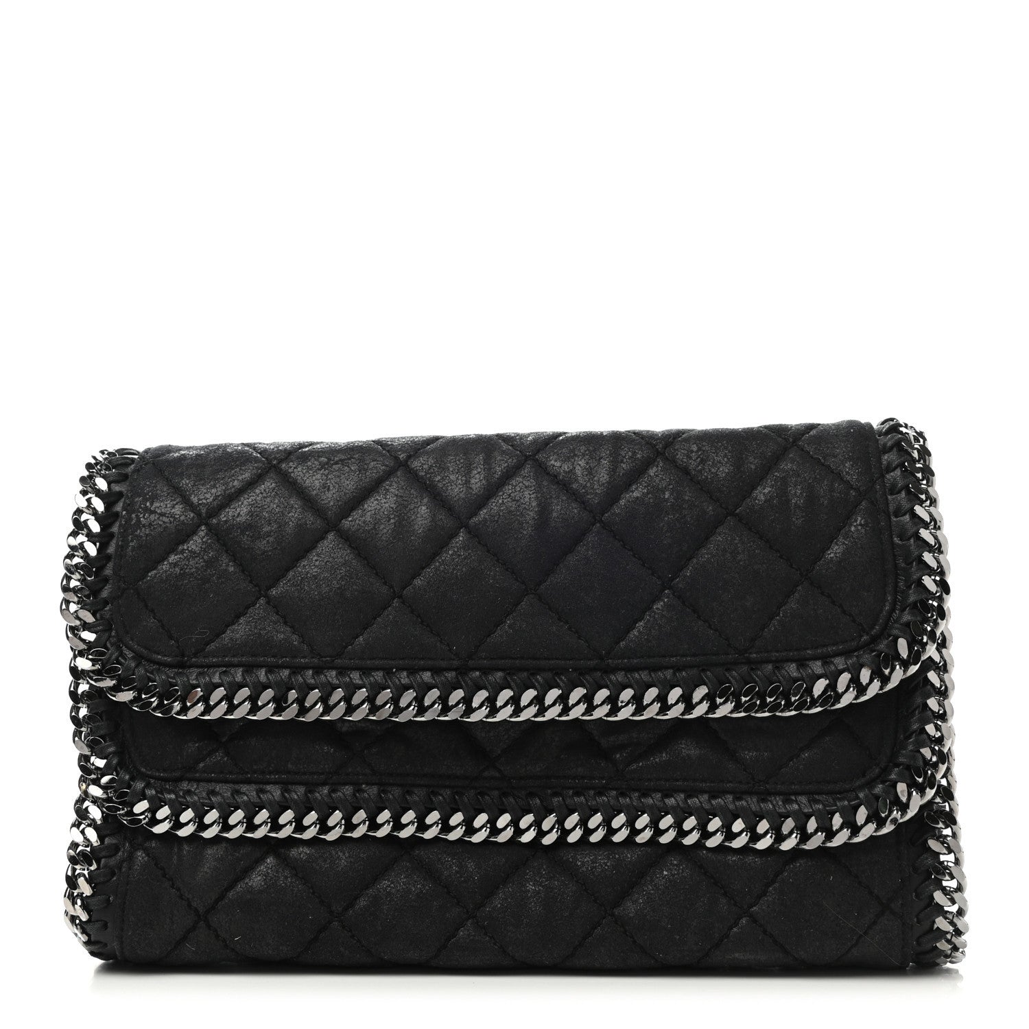 Stella McCartney Shaggy Deer Quilted Falabella Fold Over Clutch Black 1 of 8