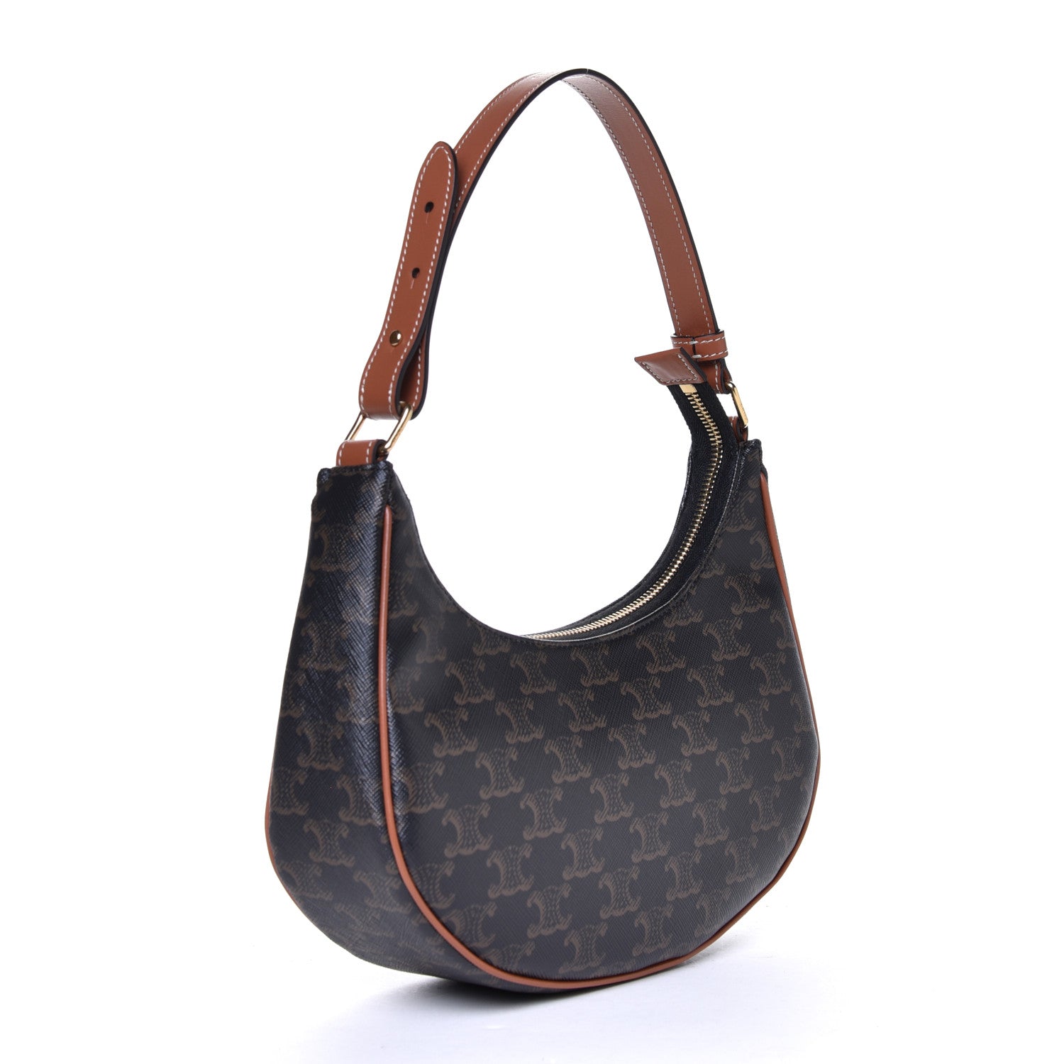 Celine Triomphe Canvas Calfskin Ava Shoulder Bag Tan 3 of 8