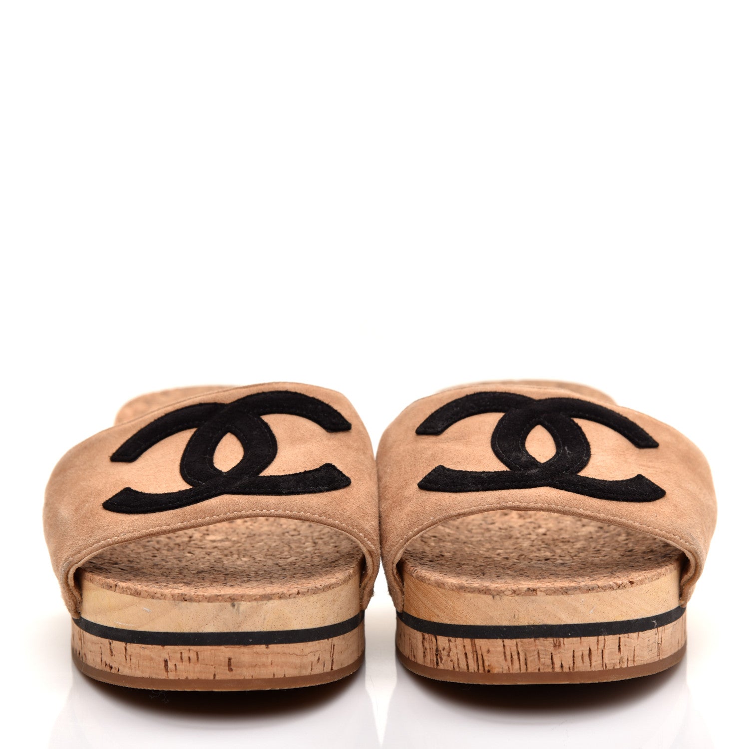 Chanel Suede Cork CC Mule Sandal 39 Beige Black 2 of 8