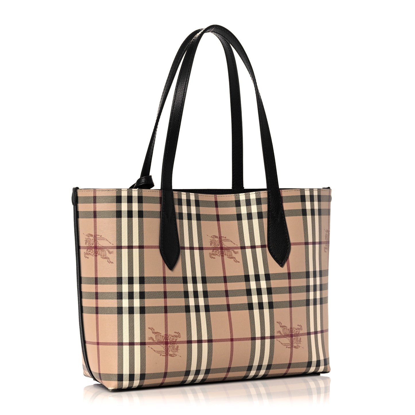 Grainy Calfskin Haymarket Check Small Reversible Tote Black