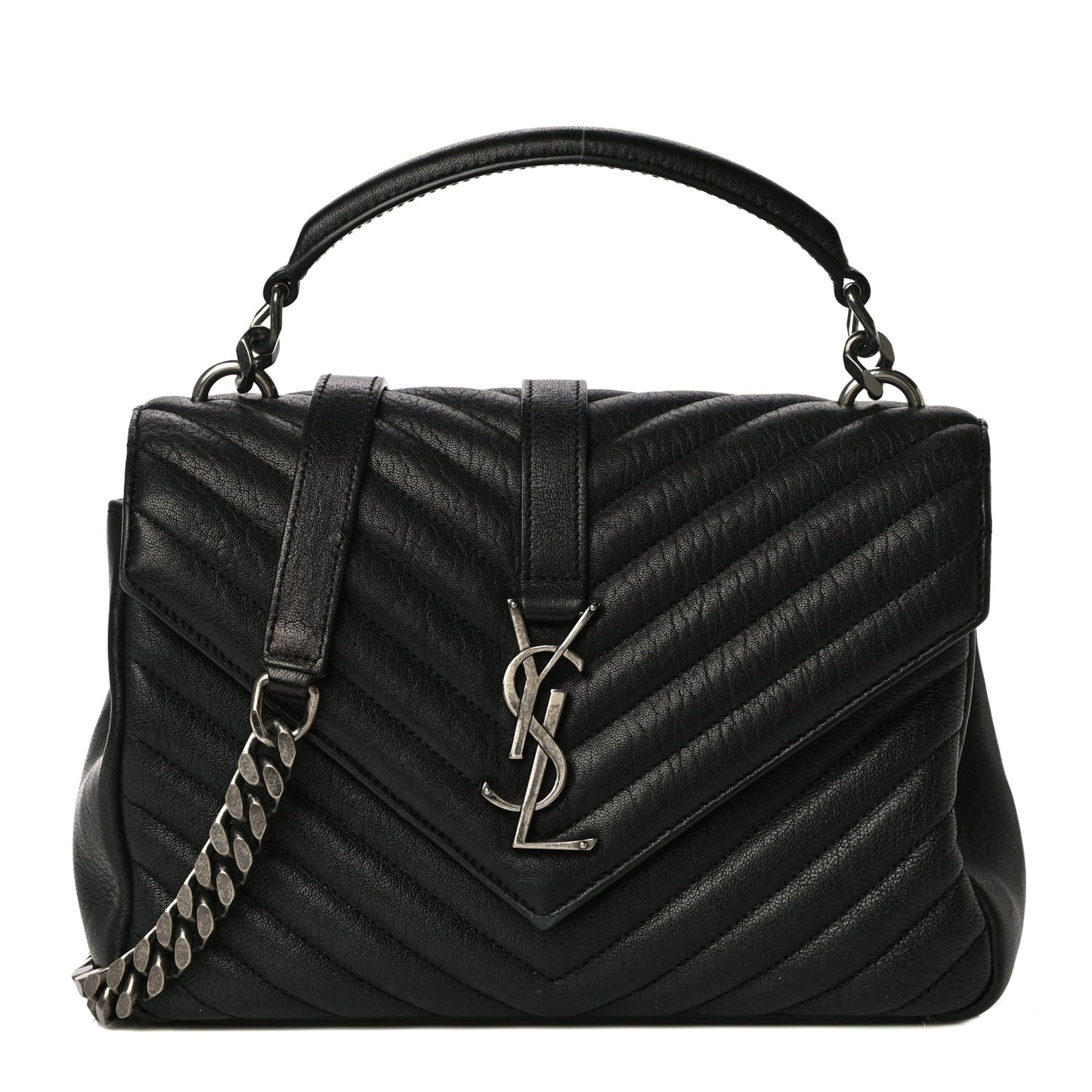 Sheepskin Matelasse Chevron Monogram Medium College Bag Black