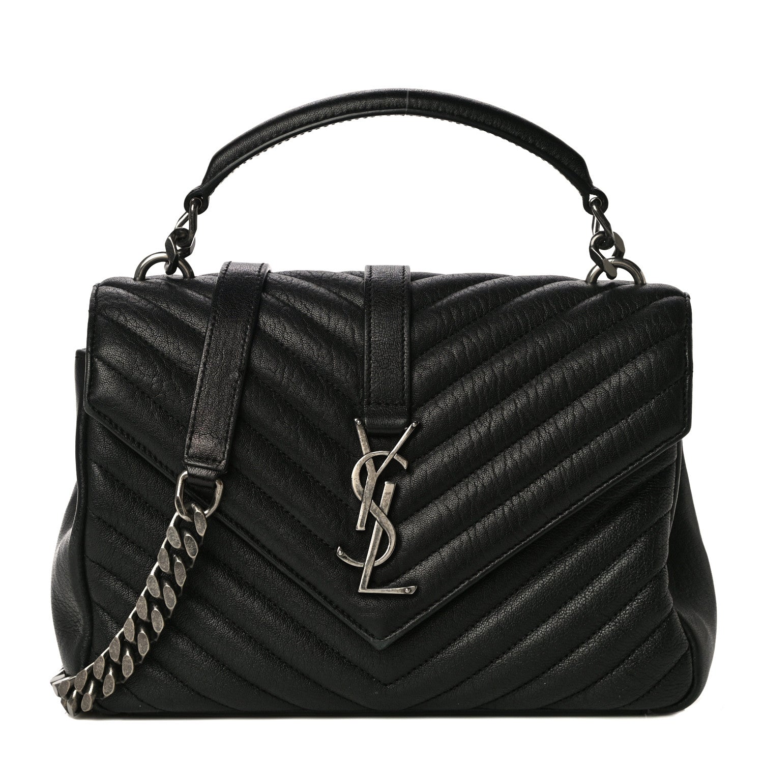 Saint Laurent Sheepskin Matelasse Chevron Monogram Medium College Bag Black 1 of 20
