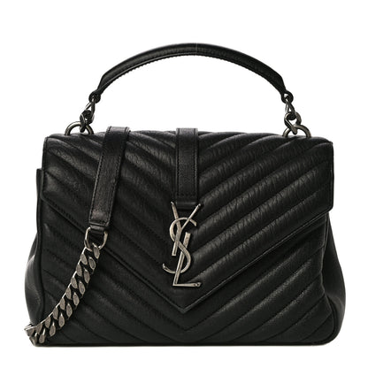 Saint Laurent Sheepskin Matelasse Chevron Monogram Medium College Bag Black 1 of 20