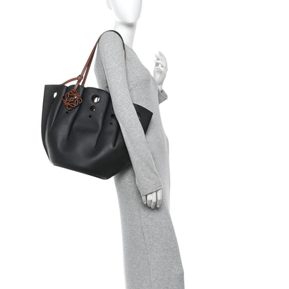 Loewe Calfskin Perforated Small Shell Tote  Black 2 of 10