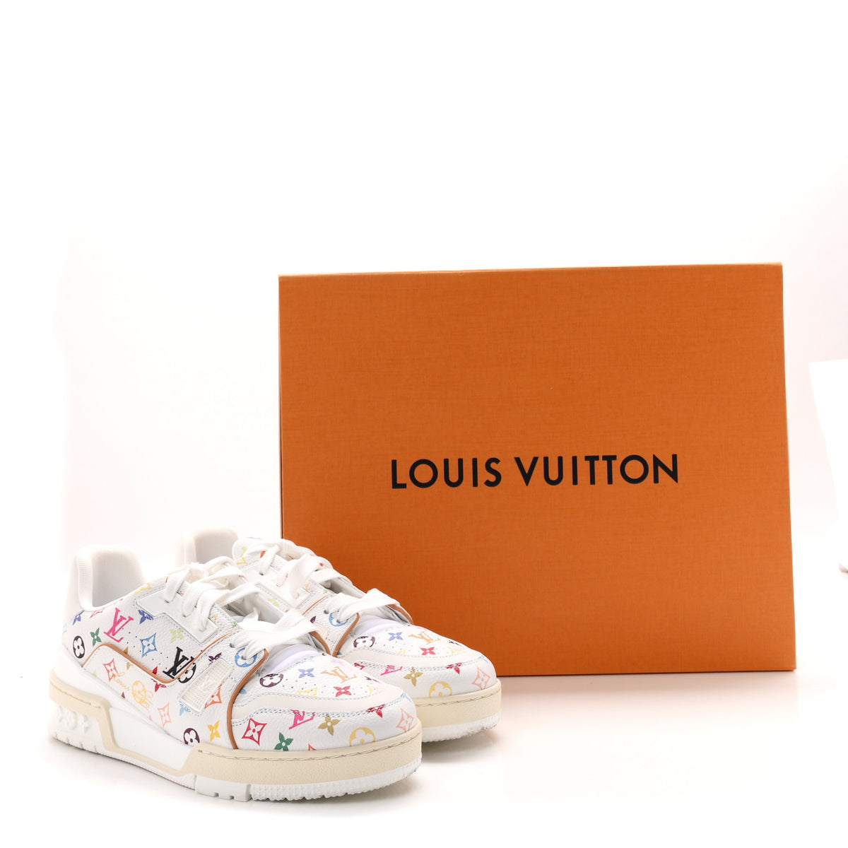 Louis Vuitton LV X TM Calfskin Monogram Multicolor Womens LV Trainer Sneakers 37.5 White 10 of 10