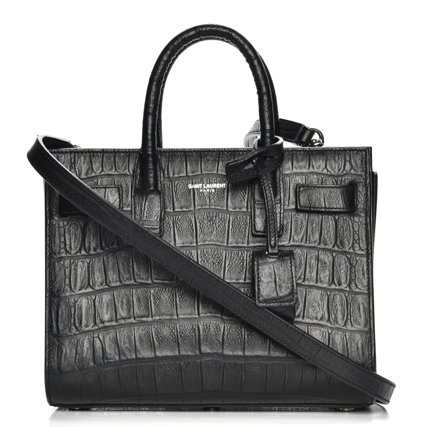 Calfskin Crocodile Embossed Nano Sac De Jour Black