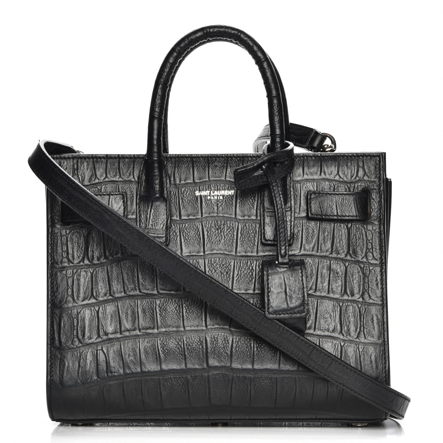 Saint Laurent Calfskin Crocodile Embossed Nano Sac De Jour Black 1 of 7