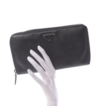 Prada Saffiano Triangle Large Zip Around Travel Wallet Black 2 of 8