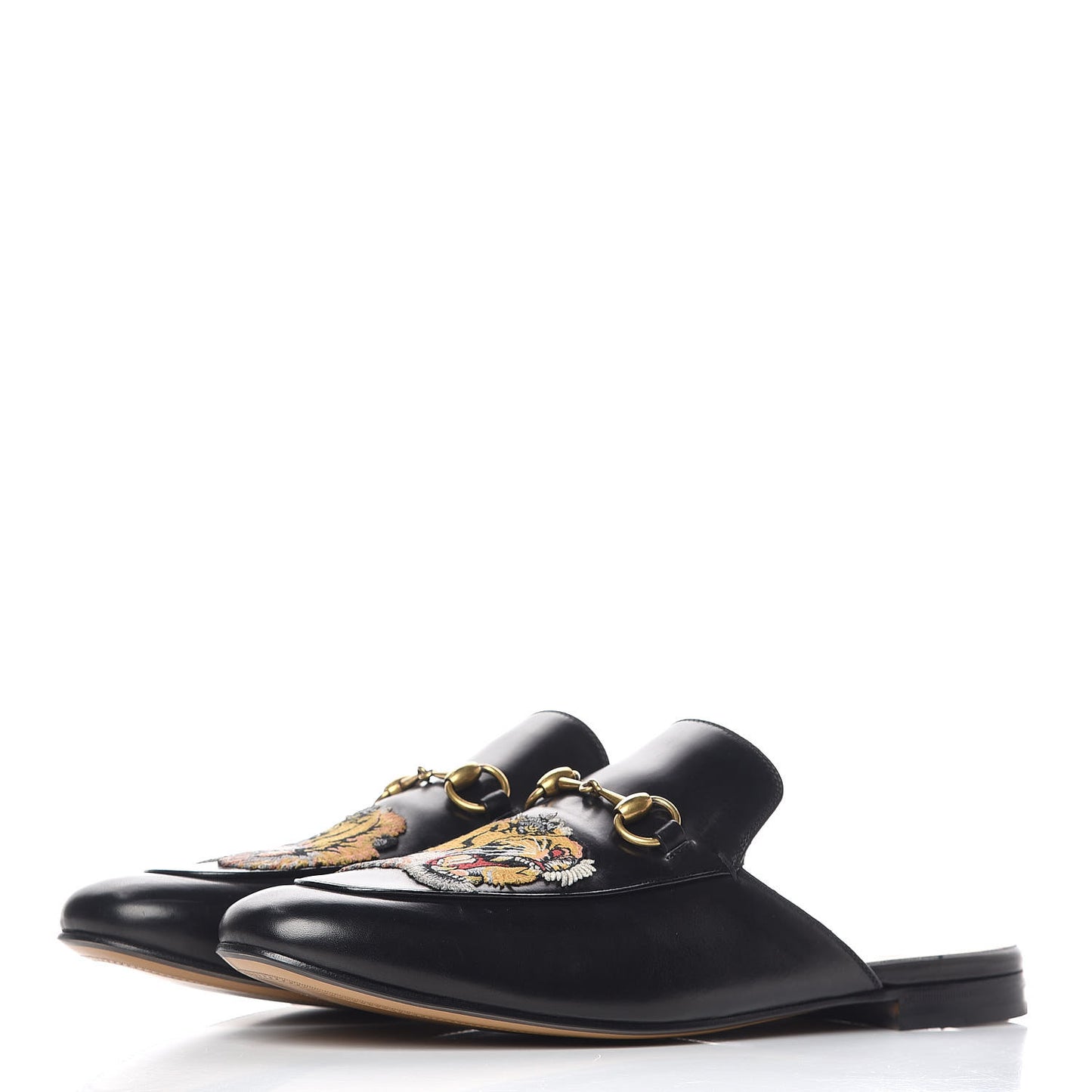 Calfskin Tiger Embroidered Mens Princetown Slippers 12 Black