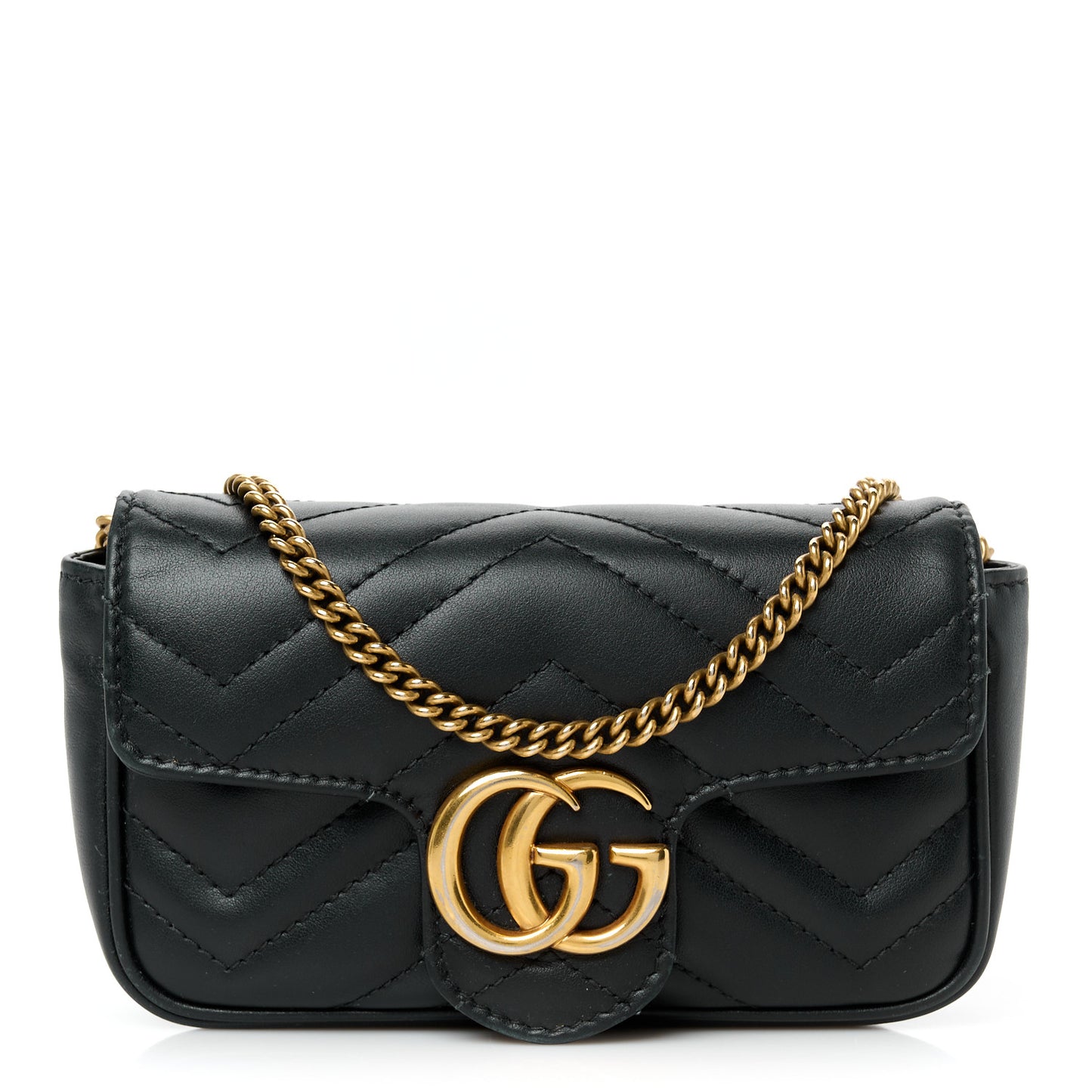 Calfskin Matelasse Super Mini GG Marmont Shoulder Bag Black
