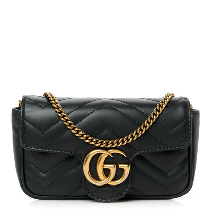 Gucci Calfskin Matelasse Super Mini GG Marmont Shoulder Bag Black 1 of 10