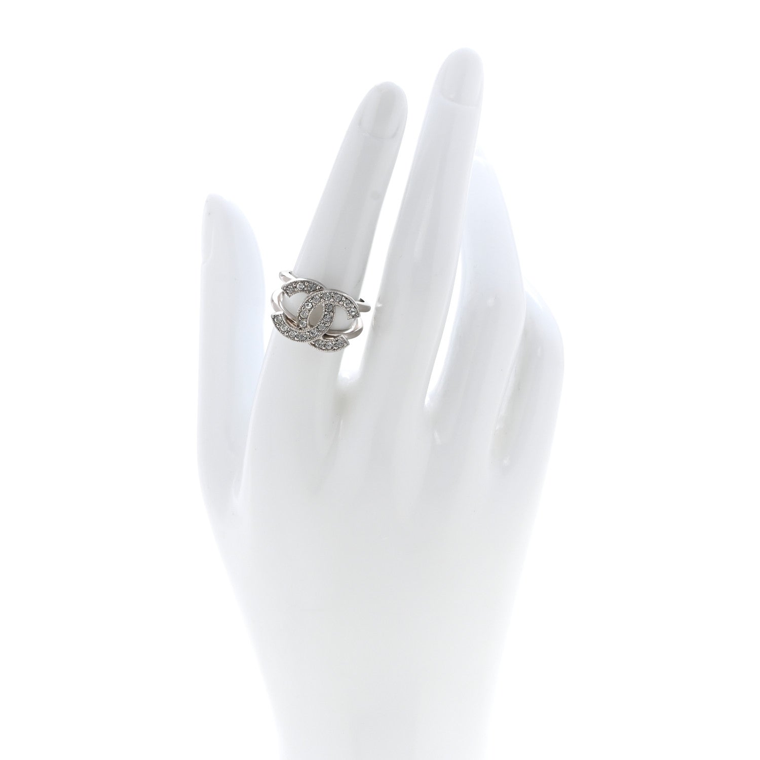 Chanel Crystal CC Ring 54 6.75 Silver 2 of 4