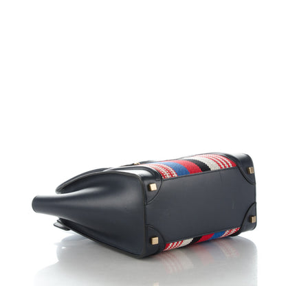 Celine Smooth Calfskin Striped Canvas Micro Luggage Navy Blue 4 of 8