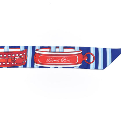 Hermes Silk Colliers de Chiens Remix Twilly Marine Rouge White 4 of 6