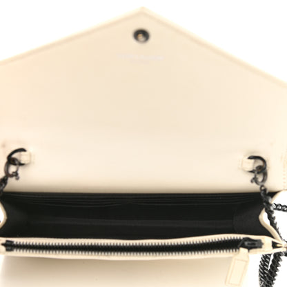 Saint Laurent Grain De Poudre Matelasse Chevron Monogram Envelope Chain Wallet Dove White 5 of 22
