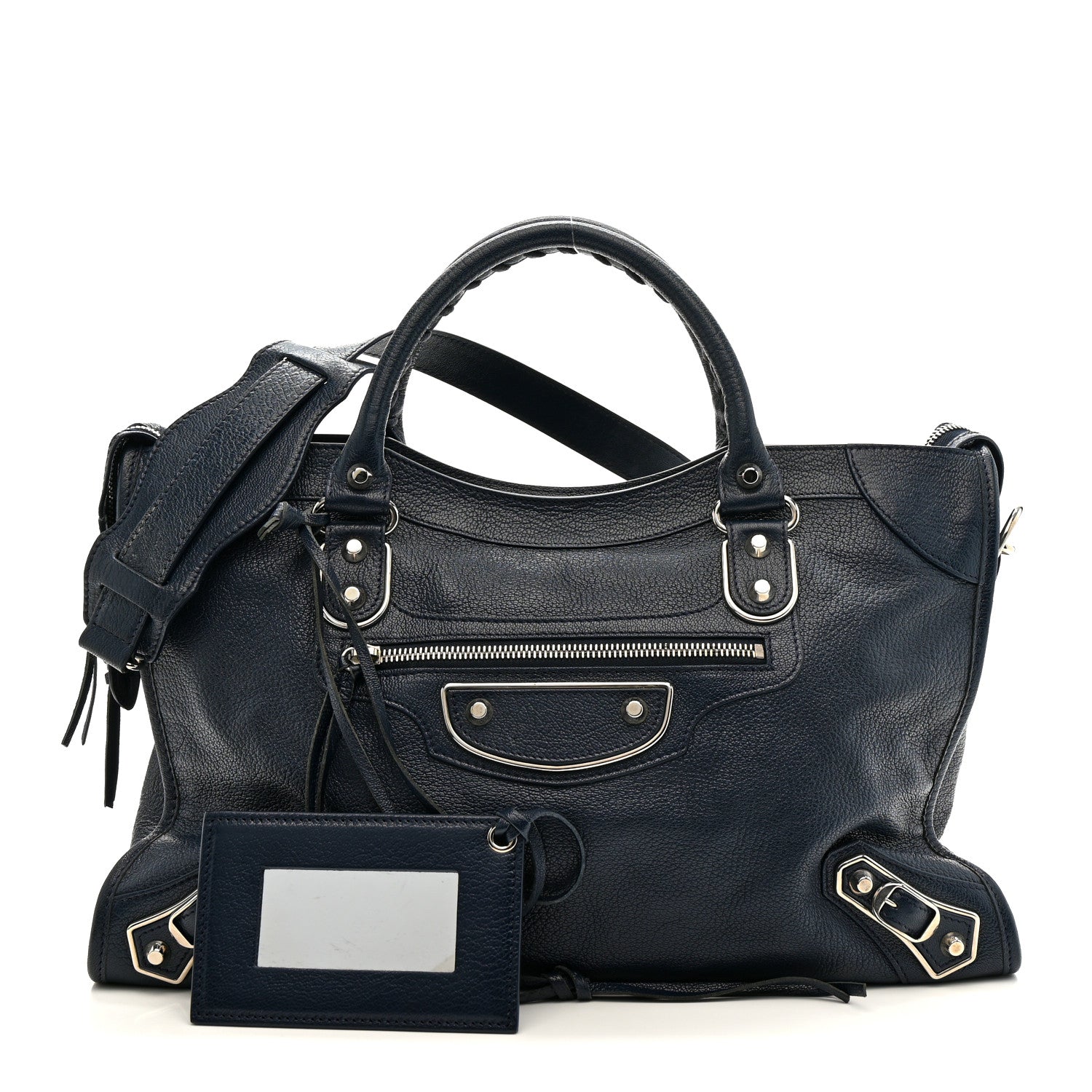 Balenciaga Chevre Silver Metallic Edge Hardware City Bleu Nuit Dark Sea 1 of 12