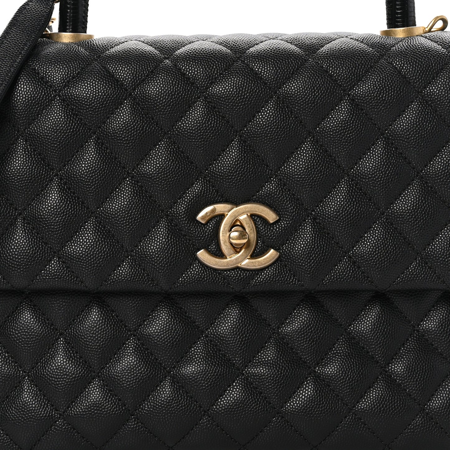 Caviar Lizard Quilted Medium Coco Handle Flap Black
