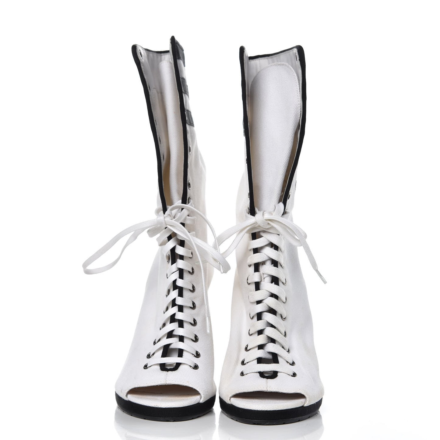 Canvas Lace Up Wedge Boots 37.5 White Black
