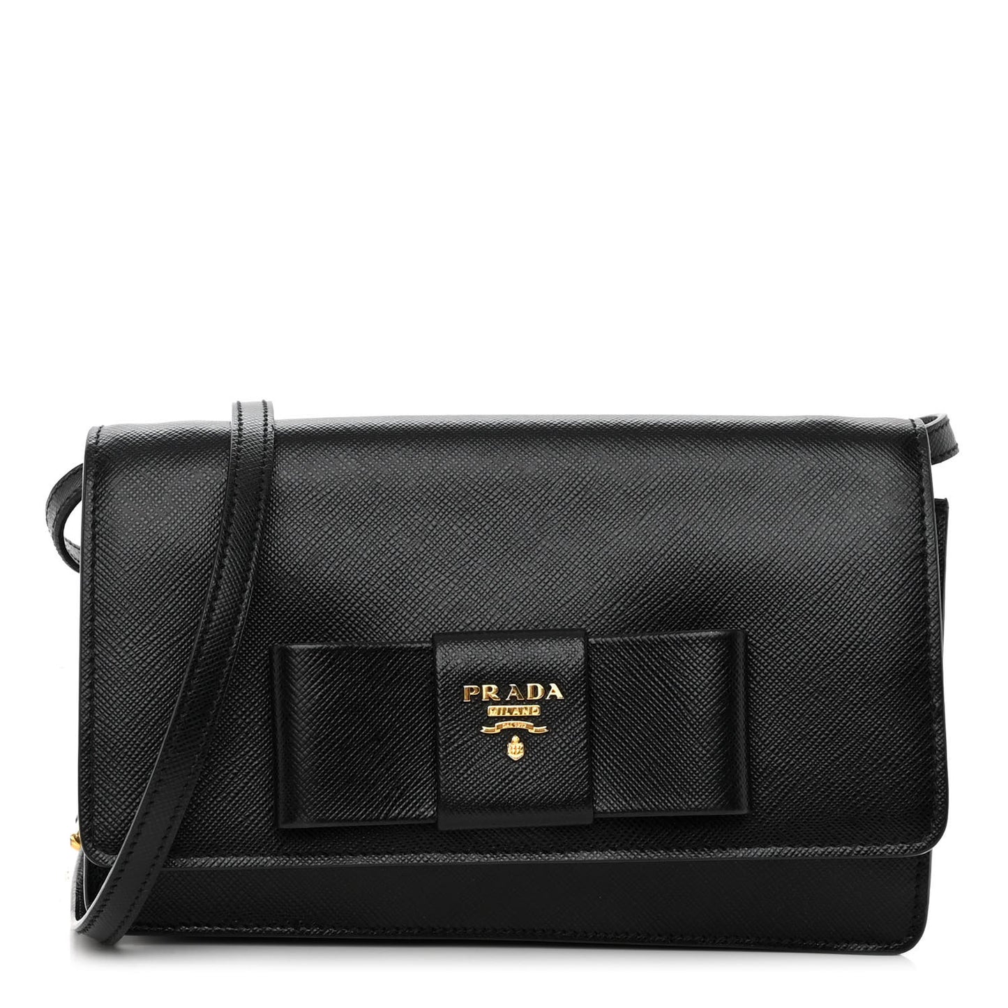 Saffiano Lux Bow Crossbody Bag Black