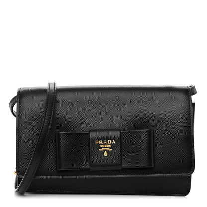 Prada Saffiano Lux Bow Crossbody Bag Black 1 of 10