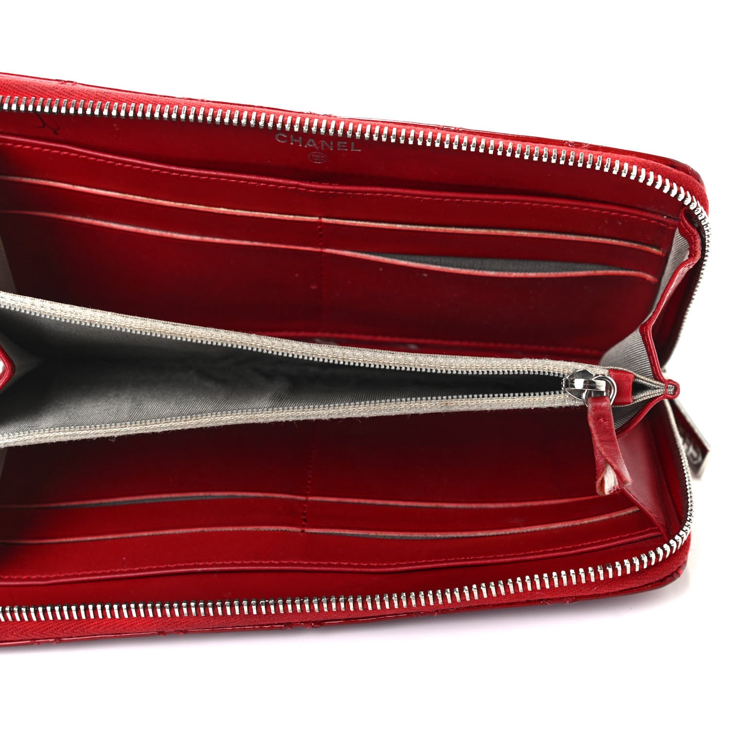 Chanel Patent Quilted Brilliant Zip Around Wallet Red 5 of 11