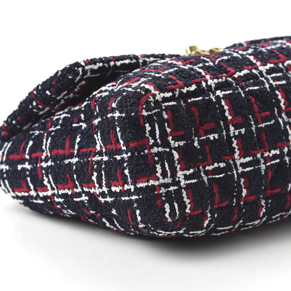 Chanel Tweed Quilted Large 19 Flap Navy Blue White Red 6 of 10