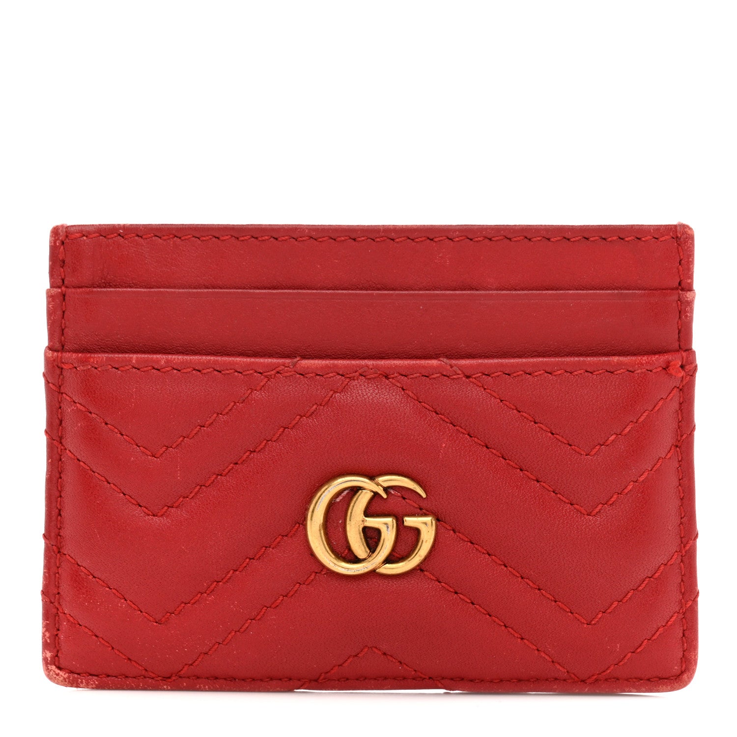Gucci Calfskin Matelasse GG Marmont Card Holder Hibiscus Red 1 of 11