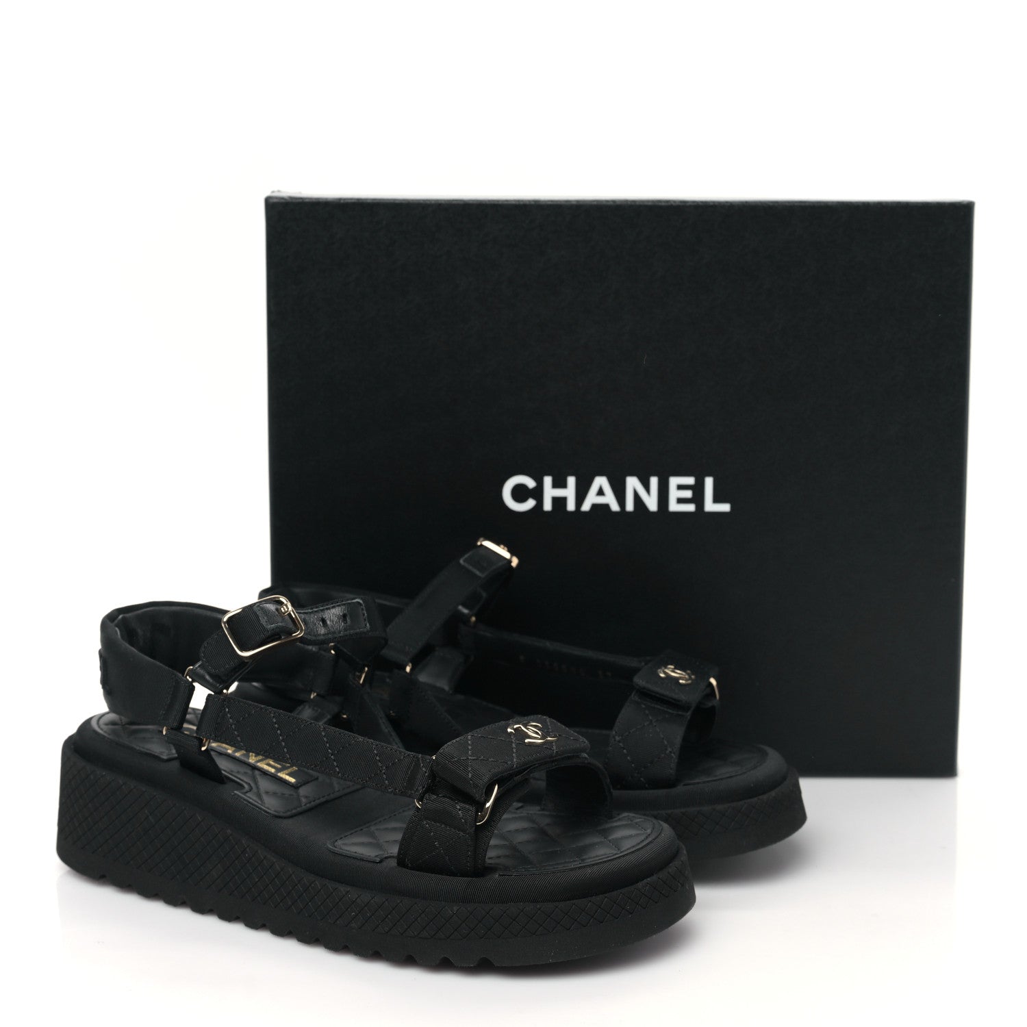 Chanel Grosgrain CC Platform Sandals 37 Black 9 of 9