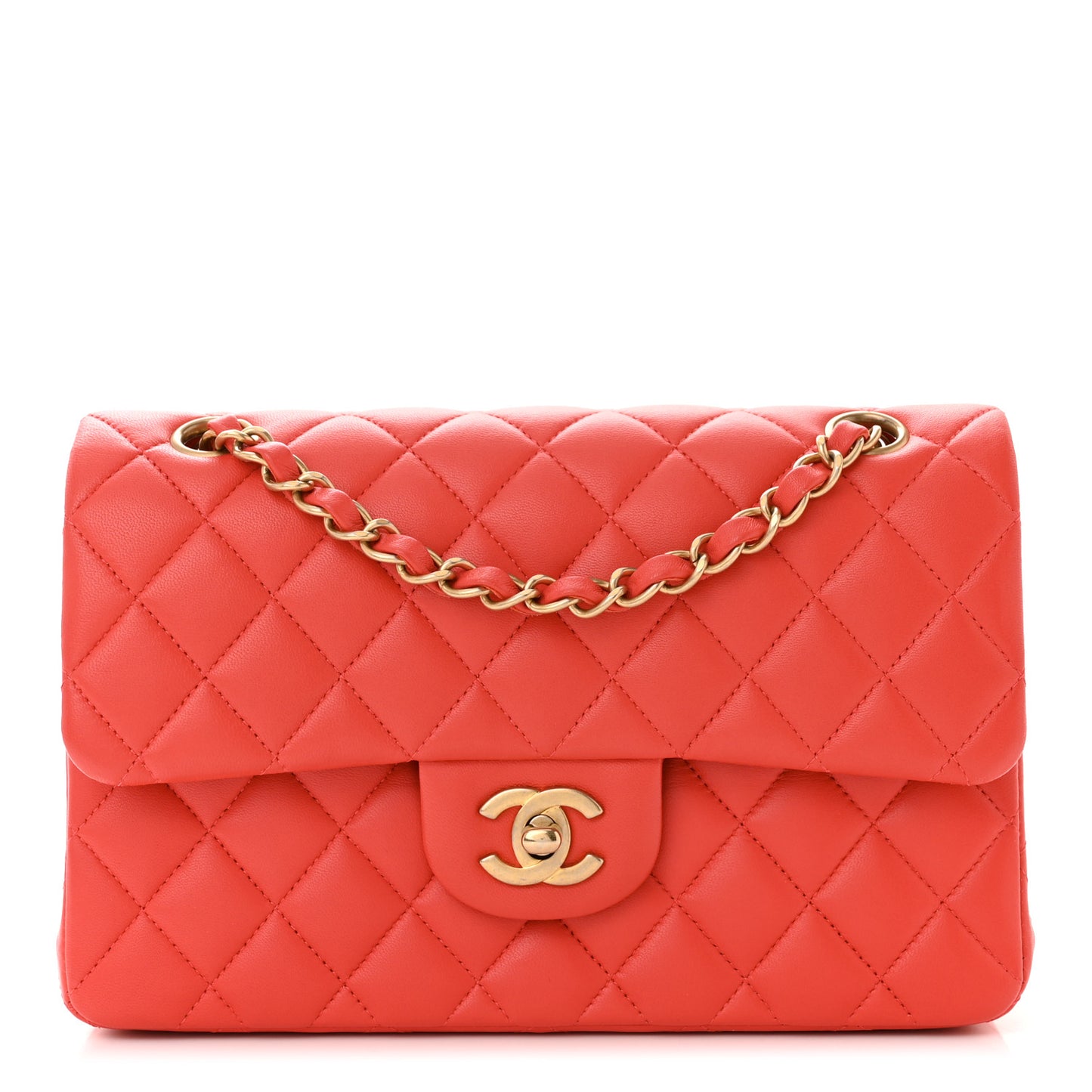 Lambskin Quilted Small Double Flap Red