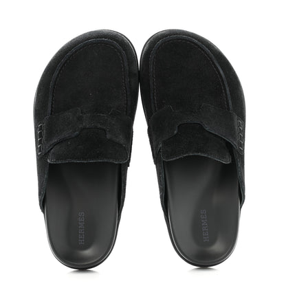 Hermes Suede Calfskin Go Mules 37 Black 2 of 10