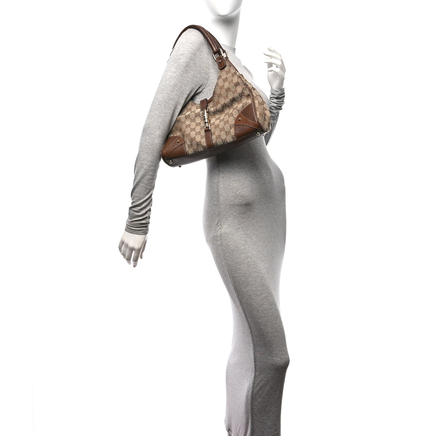 Monogram Calfskin Large Bardot Shoulder Bag Brown