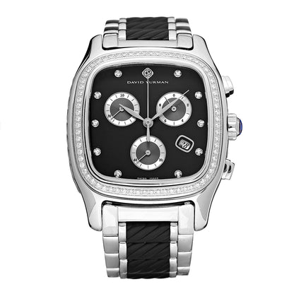 David Yurman Stainless Steel Rubber Diamond Bezel 35mm Thoroughbred Chronograph Quartz Watch Black 1 of 9