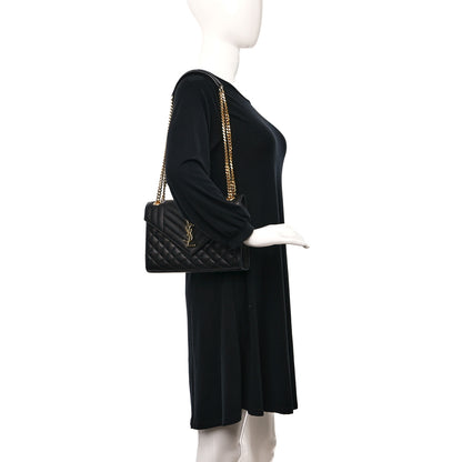 Saint Laurent Grain De Poudre Textured Mixed Matelasse Triquilt Medium Monogram Satchel Black 2 of 10