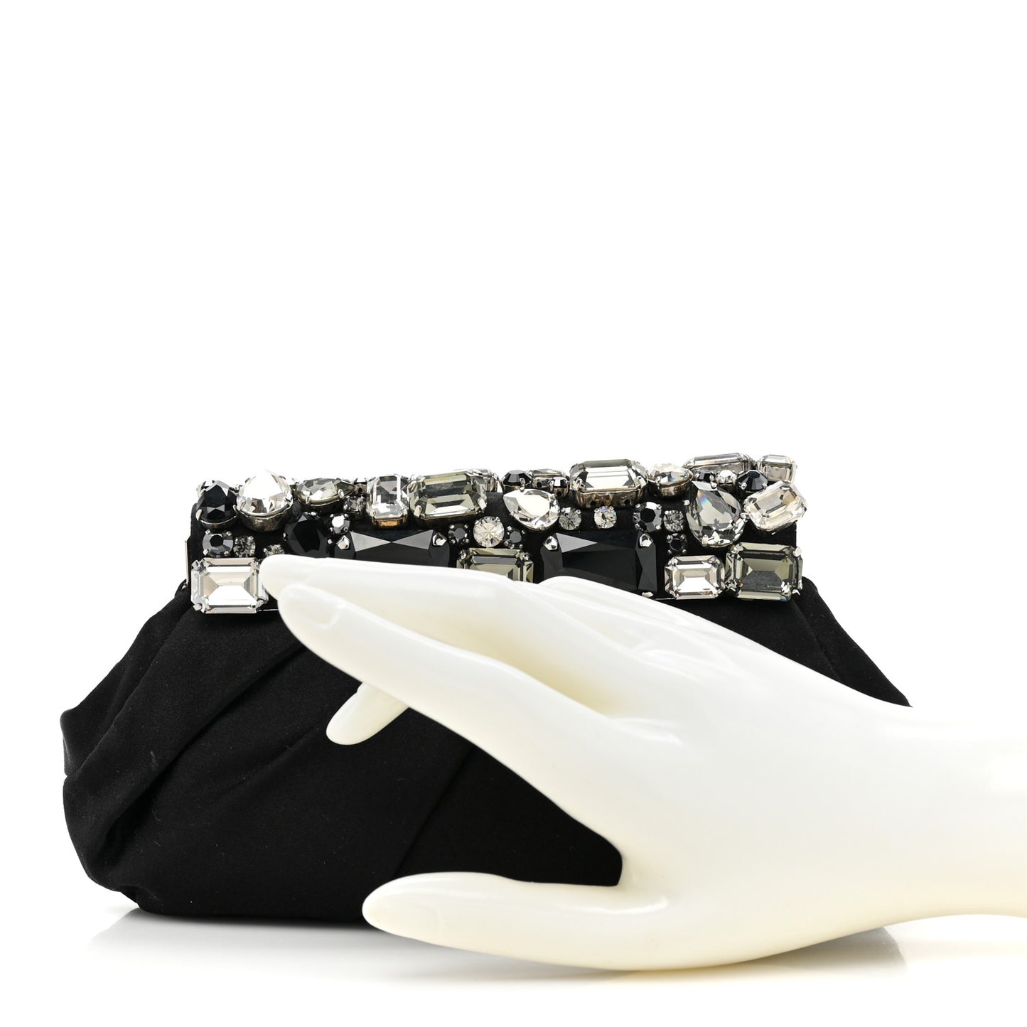 Satin Crystal Clutch Black