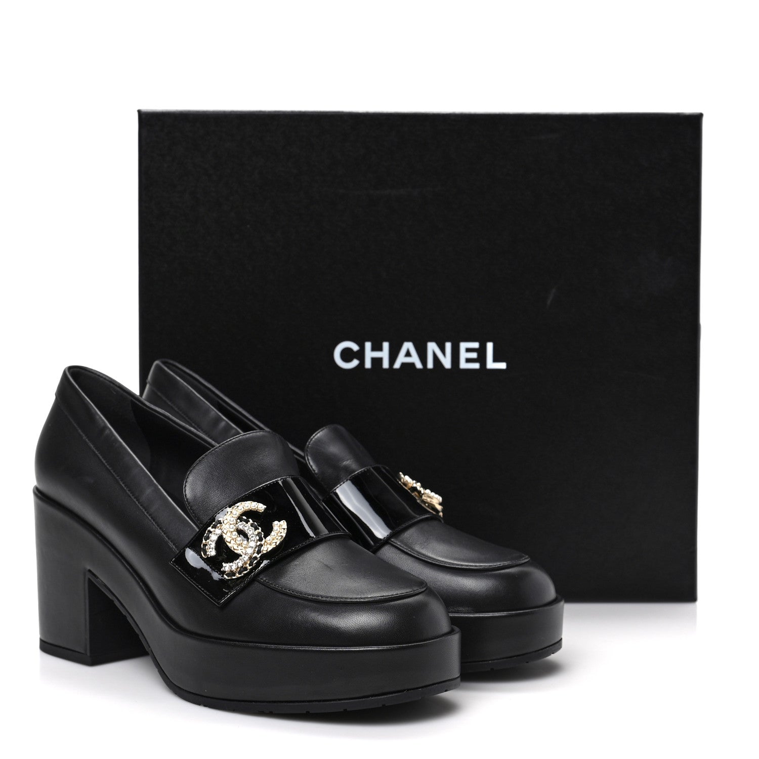 Chanel Lambskin Pearl Crystal Quilted CC Loafers 40 Black 8 of 8