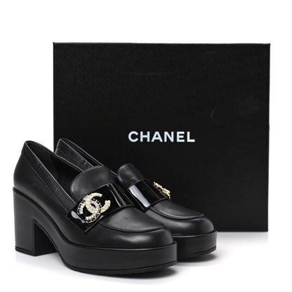 Chanel Lambskin Pearl Crystal Quilted CC Loafers 40 Black 8 of 8