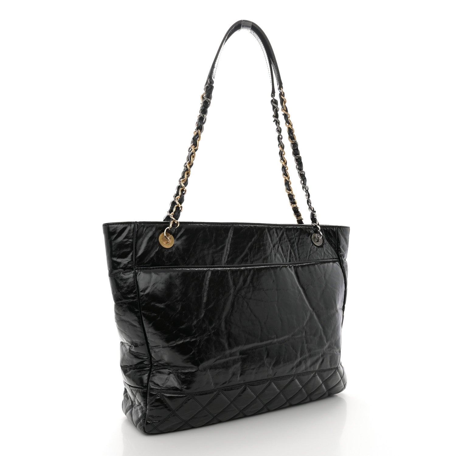 Chanel Shiny Aged Calfskin Quilted Small Shopping Bag Black 3 of 11